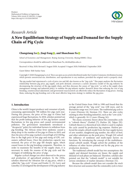A New Equilibrium Strategy of Supply and Demand for the Supply Chain of Pig Cycle