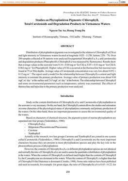 Studies on Phytoplankton Pigments: Chlorophyll, Total Carotenoids and Degradation Products in Vietnamese Waters