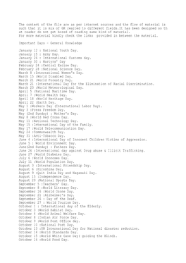 The Content of the File Are As Per Internet Sources and the Flow of Material Is Such That It Is Mix of GK Realted to Different F