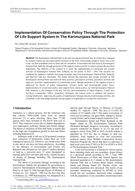 Implementation of Conservation Policy Through the Protection of Life Support System in the Karimunjawa National Park