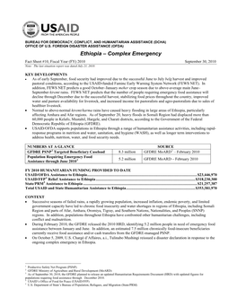 Ethiopia Complex Emergency Situation Report 10 9/30/2010