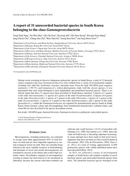 A Report of 31 Unrecorded Bacterial Species in South Korea Belonging to the Class Gammaproteobacteria
