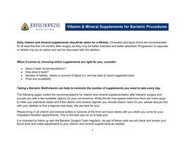 Vitamin & Mineral Supplements for Bariatric Procedures