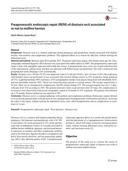 Preaponeurotic Endoscopic Repair (REPA) of Diastasis Recti Associated Or Not to Midline Hernias