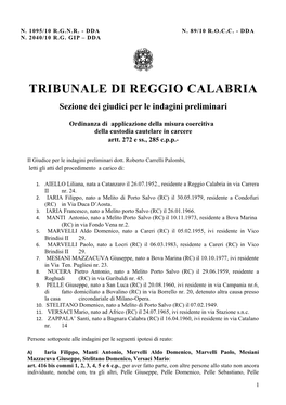 TRIBUNALE DI REGGIO CALABRIA Sezione Dei Giudici Per Le Indagini Preliminari