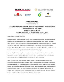 Press Release for Immediate Release