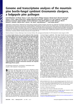 Genome and Transcriptome Analyses of the Mountain Pine Beetle-Fungal Symbiont Grosmannia Clavigera, a Lodgepole Pine Pathogen