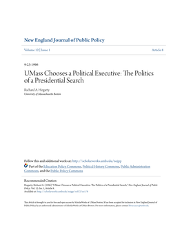 Umass Chooses a Political Executive: the Politics of a Presidential Search