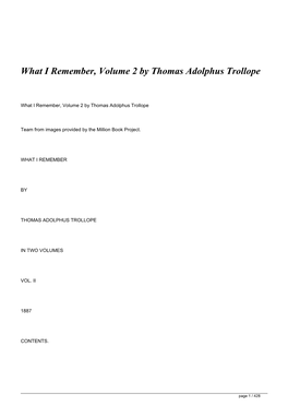 <H1>What I Remember, Volume 2 by Thomas