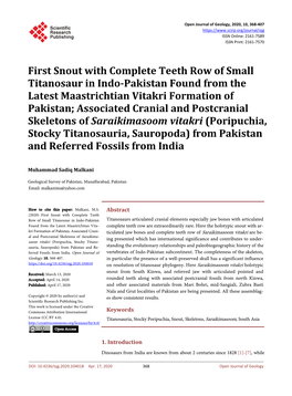 First Snout with Complete Teeth Row of Small Titanosaur in Indo