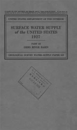 SURFACE WATER SUPPLY of the UNITED STATES 1927