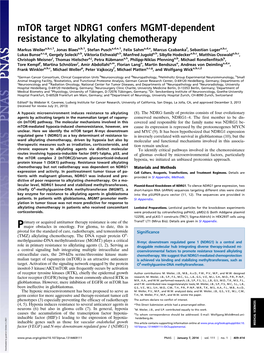 Mtor Target NDRG1 Confers MGMT-Dependent Resistance to Alkylating Chemotherapy