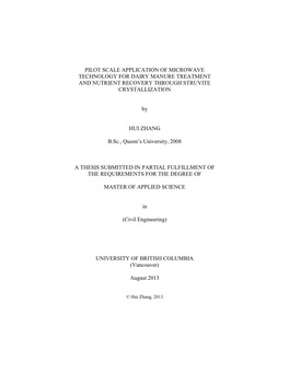 Pilot Scale Application of Microwave Technology for Dairy Manure Treatment and Nutrient Recovery Through Struvite Crystallization