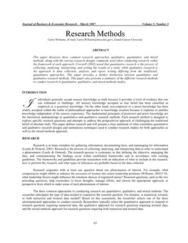 Research Methods Carrie Williams, (E-Mail: Carrie.Williams@Nnsa.Doe.Gov), Grand Canyon University