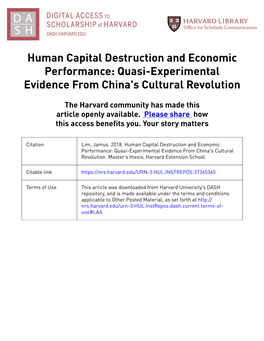 Human Capital Destruction and Economic Performance: Quasi-Experimental Evidence from China's Cultural Revolution