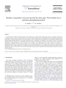 Rooibos (Aspalathus Linearis) Beyond the Farm Gate: from Herbal Tea to Potential Phytopharmaceutical ⁎ E