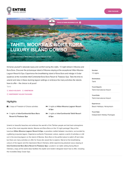 Tahiti, Moorea & Bora Bora Luxury Island Combo