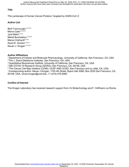 The Landscape of Human Cancer Proteins Targeted by SARS-Cov-2