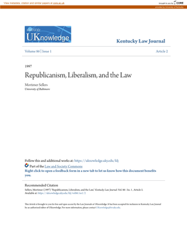 Republicanism, Liberalism, and the Law Mortimer Sellers University of Baltimore