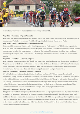 Tour De France Daily Itinerary