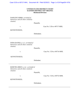 Gibbs V Rees Memorandum in Support of Motion for Final Approval