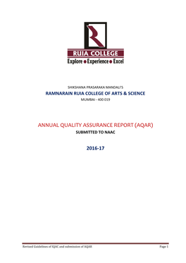 Annual Quality Assurance Report (Aqar) Submitted to Naac