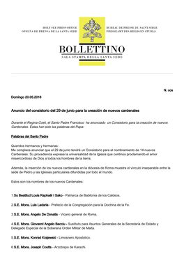 Anuncio Del Consistorio Del 29 De Junio Para La Creación De Nuevos Cardenales