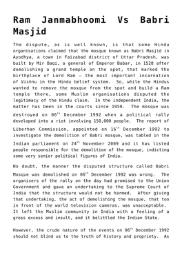 Ram Janmabhoomi Vs Babri Masjid