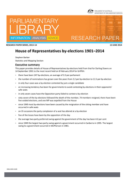 House of Representatives By-Elections 1901–2014