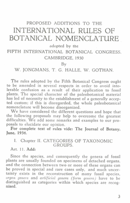 INTERNATIONAL RULES of BOTANICAL NOMENCLATURE Adopted by the FIFTH INTERNATIONAL BOTANICAL CONGRESS