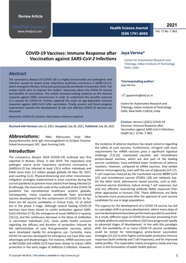 Immune Response After Vaccination Against SARS-Cov-2 Infections