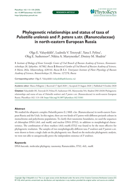 Phylogenetic Relationships and Status of Taxa of Pulsatilla Uralensis and P