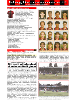 Stagione 1992-1993 Almanacco Delle Amichevoli E Delle Coppe Minori