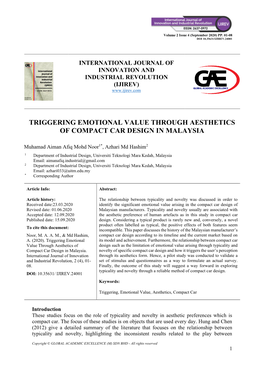 Triggering Emotional Value Through Aesthetics of Compact Car Design in Malaysia