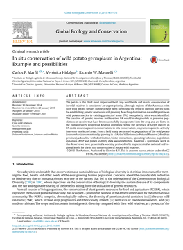 In Situ Conservation of Wild Potato Germplasm in Argentina: Example and Possibilities