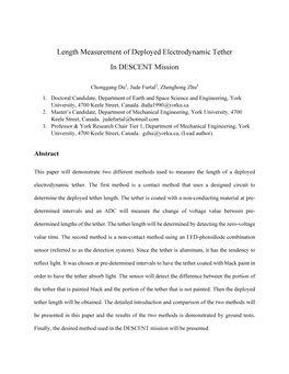 Length Measurement of Deployed Electrodynamic Tether in DESCENT Mission