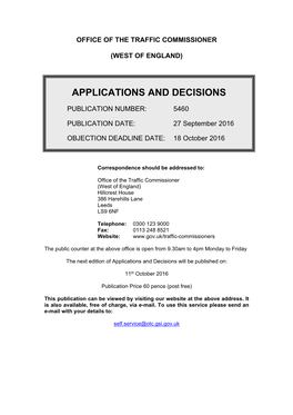 Applications and Decisions: West of England: 27 September 2016