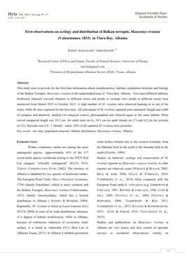 First Observations on Ecology and Distribution of Balkan Terrapin, Mauremys Rivulata (Valenciennes, 1833) in Vlora Bay, Albania