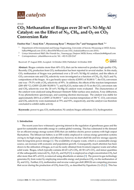 CO2 Methanation of Biogas Over 20 Wt% Ni-Mg-Al Catalyst: on the Eﬀect of N2, CH4, and O2 on CO2 Conversion Rate