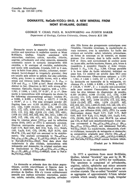 DONNAYITE, Nagast'y(CO,),.3H,O, a NEW MINERAL from MONT ST