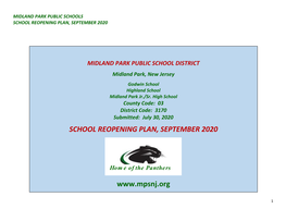 Midland Park Public Schools School Reopening Plan, September 2020