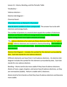 Lesson 4.1 Atoms, Bonding, and the Periodic Table Vocabulary