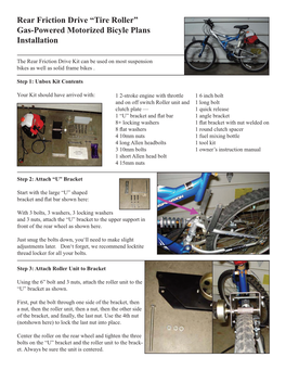 Rear Friction Drive “Tire Roller” Gas-Powered Motorized Bicyle Plans Installation