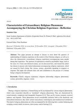 Characteristics of Extraordinary Religious Phenomena Accompanying the Christian Religious Experience—Reflection