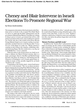 Cheney and Blair Intervene in Israeli Elections to Promote Regional War