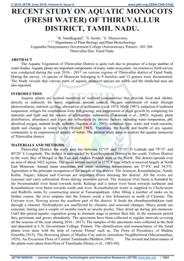 Recent Study on Aquatic Monocots (Fresh Water) of Thiruvallur District, Tamil Nadu