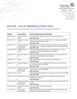 Jsgs 990 – List of Seminar & Events 2019