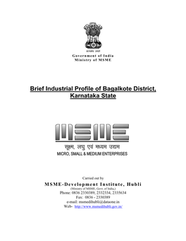 Brief Industrial Profile of Bagalkote District, Karnataka State