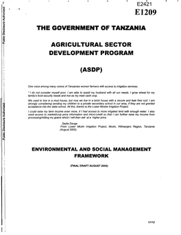 The Government of Tanzania Agricultural Sector Development