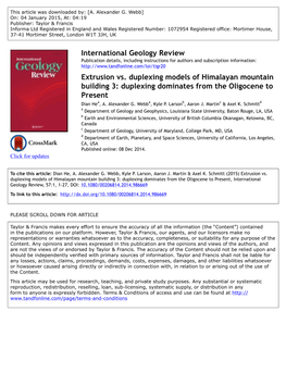 Extrusion Vs. Duplexing Models of Himalayan Mountain Building 3: Duplexing Dominates from the Oligocene to Present Dian Hea, A